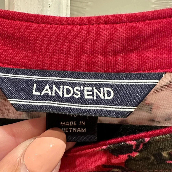Lands’ End 3/4 Sleeve Hydrangea Floral Pink & Red Cotton Top Blouse Size XL 18 - Picture 8 of 11